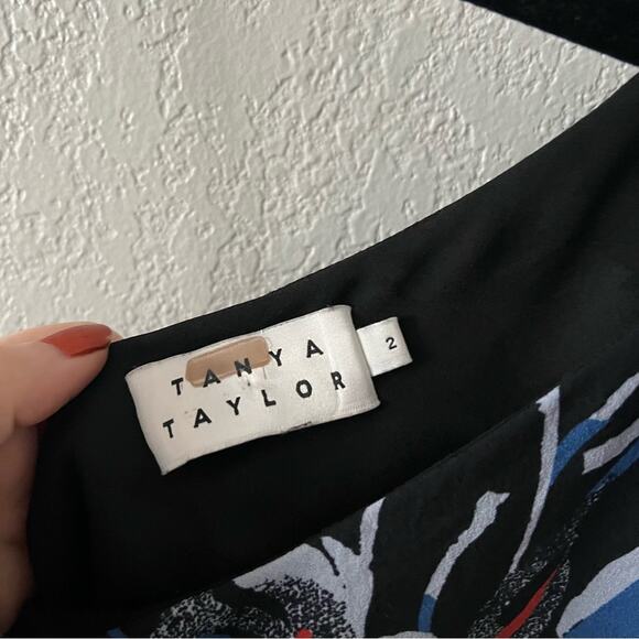 Tanya Taylor Oral Blue Floral Silk One Shoulder Blouse - Picture 5 of 8